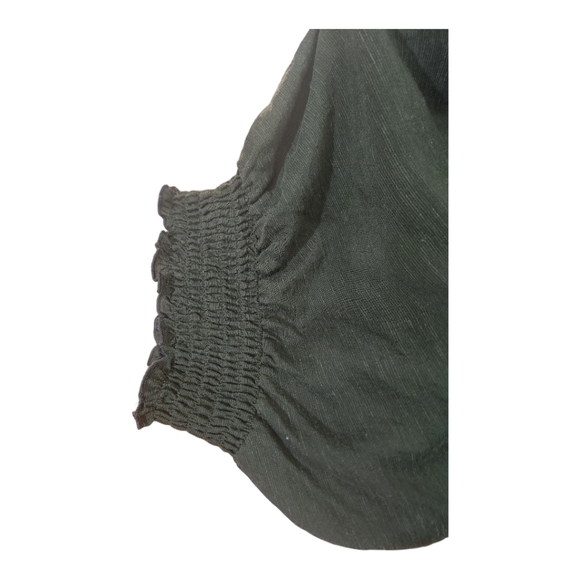 Anthropologie Nicole Linen Blend Green Puff Sleeve Shirt Dress - Picture 10 of 11